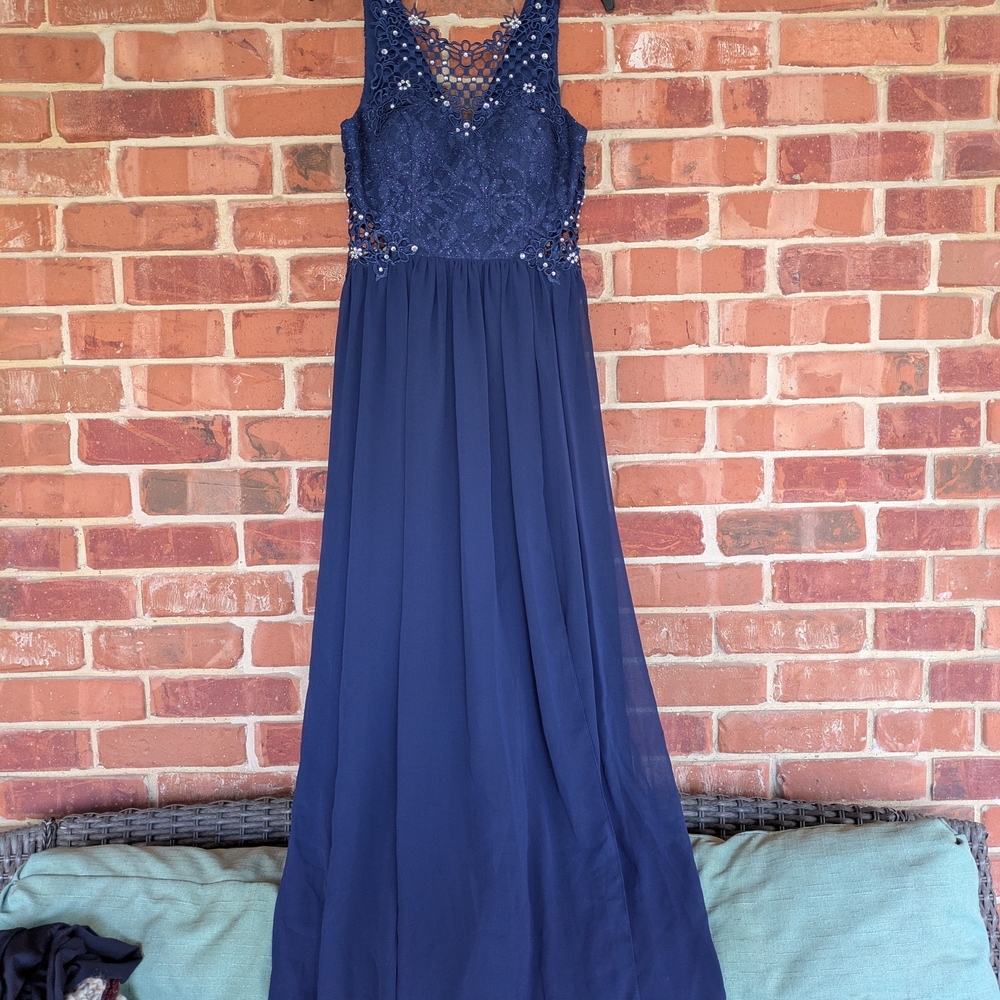 City Studio Navy Blue Lace Prom Dress